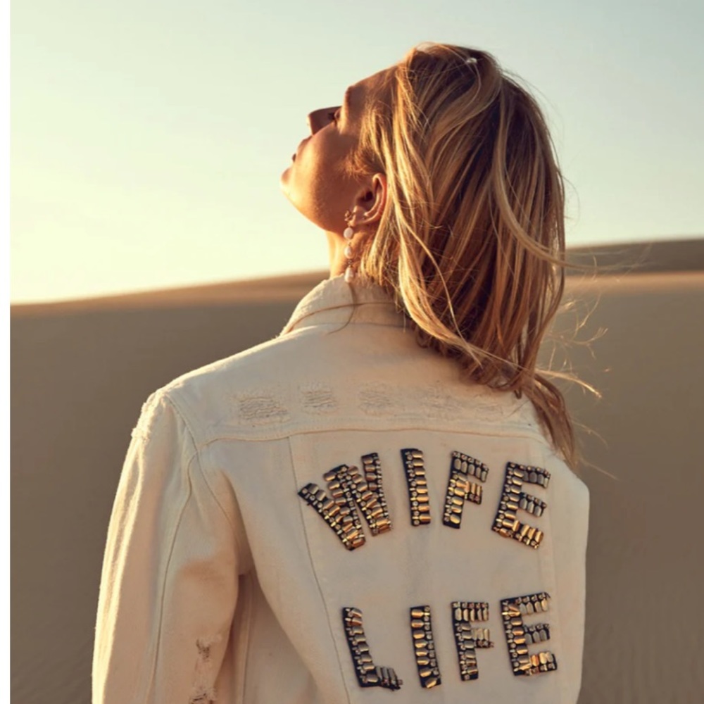 Chosen by One Day White Embellished “Wife Life” Denim Jacket